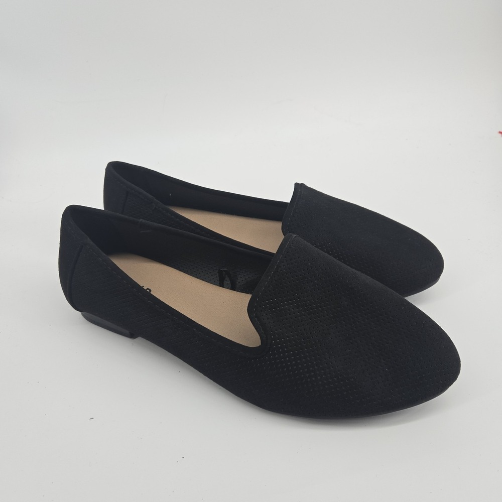 Torrid Perforated Loafer Flat Sz 11 Black Faux Suede Wide Width WW